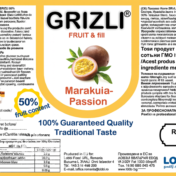 GRIZLI Fruit&Fill 50% Marakuia-Passion плодов пълнеж Маракуя