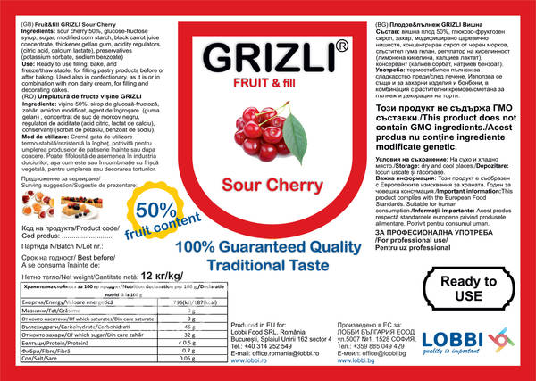 GRIZLI FRUIT&fill Cremă de vișine