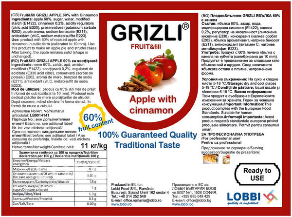 GRIZLI FRUIT&fill 60% Roasted Apple & Cinnamon